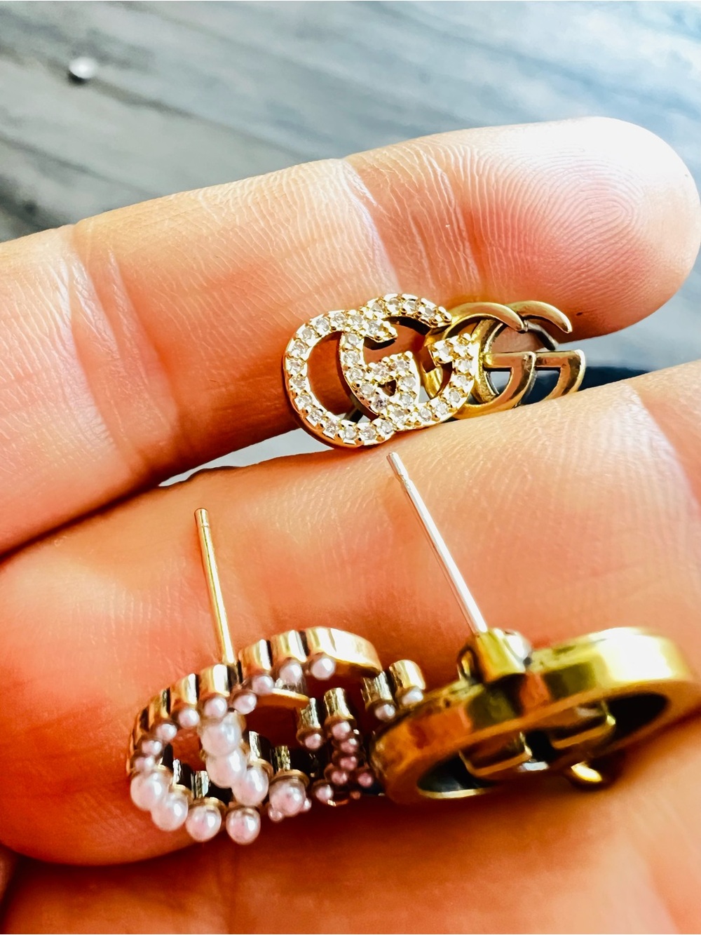 Gold-Tone Double Interlocking Circle Earrings with Crystals and Pearls
